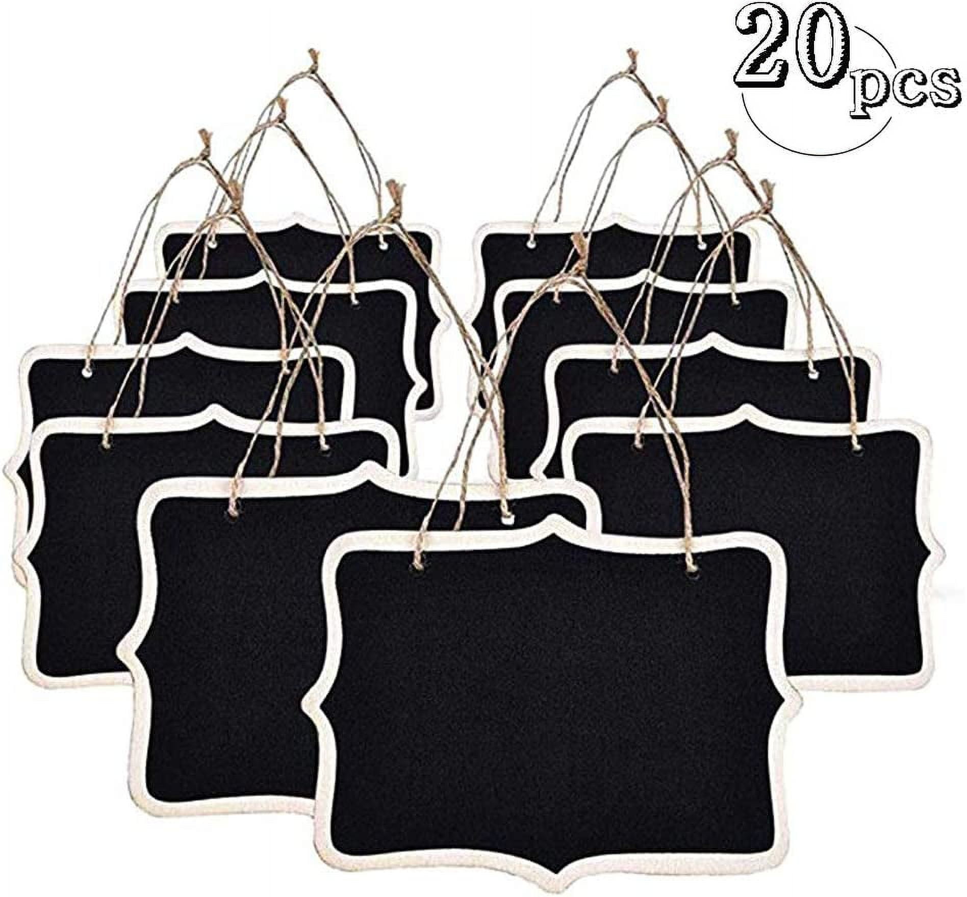 RETON 20PCS Mini Hanging Chalkboards Signs, Double Sided Wooden Rectangle Message Board with Hanging Twine, Black