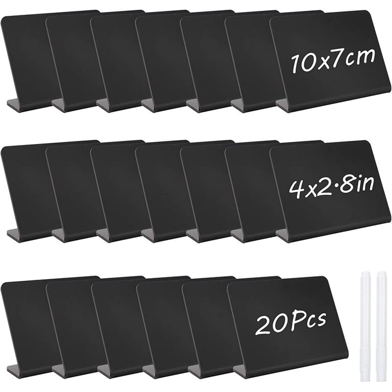 20-Pack Clear Mini Chalkboard Signs L-Shaped - Acrylic Tabletop Labels For Weddings, Food, Buffets & Party Decor