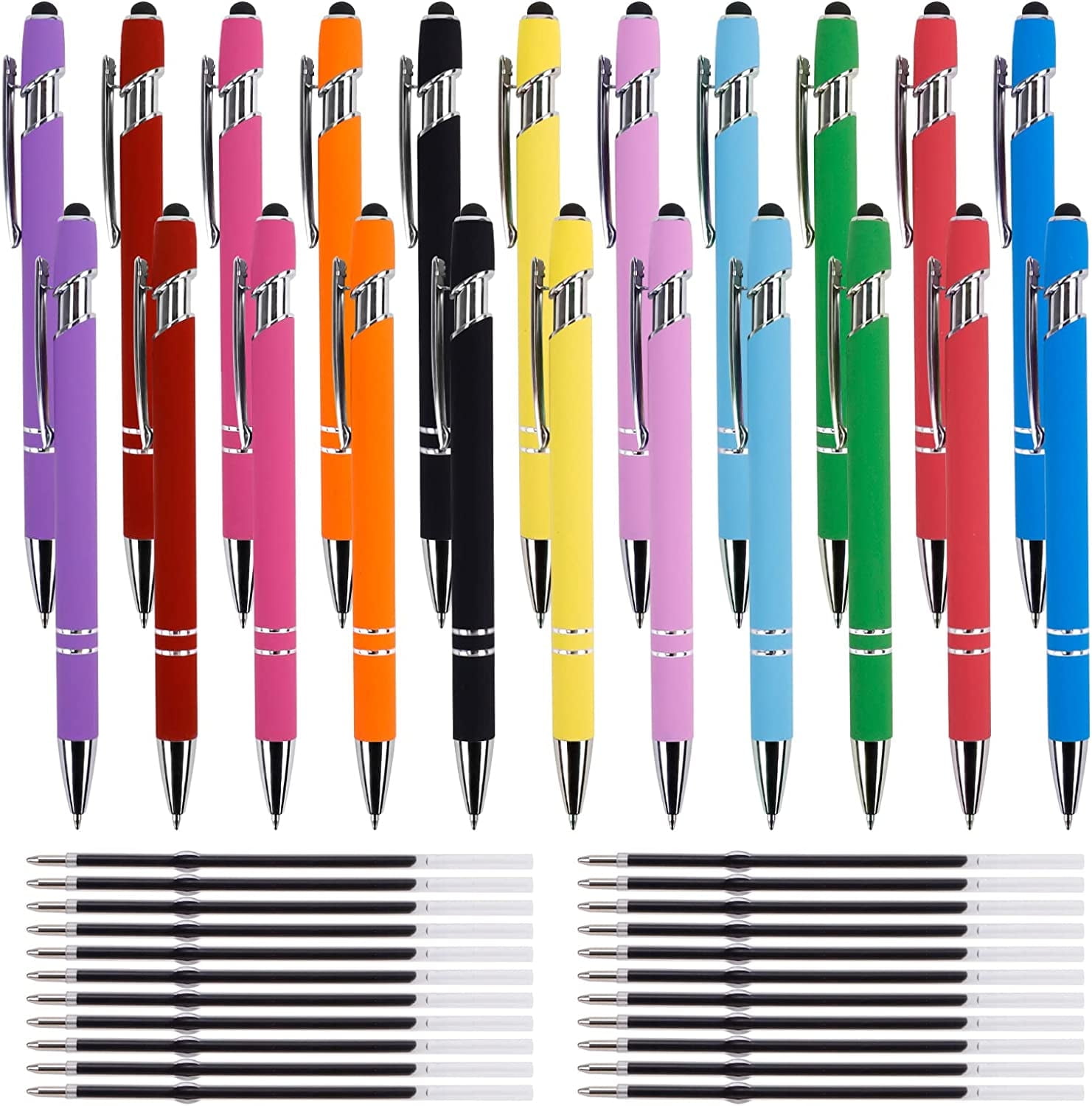 RETON 22 Pieces Capacitive Stylus Pen Retractable, Ballpoint Pen With Stylus Tip, 2 In 1 Ballpoint Pen Stylus Pen Black Ink With 22 Refills For Touchscreen Phone Tablet Stationary Office
