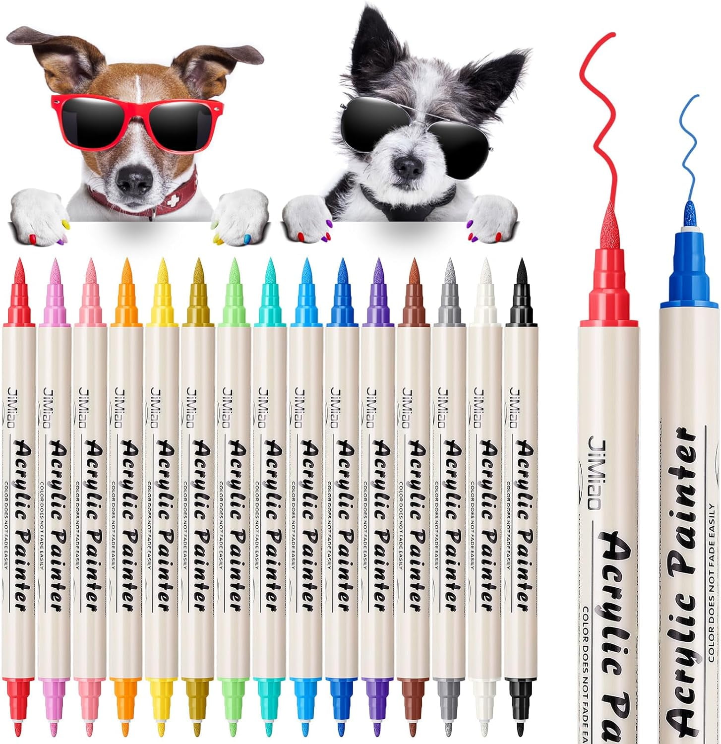 RETON 24Pcs Double Headed Dog Nail Polish Pens Quick Dry 24Colors