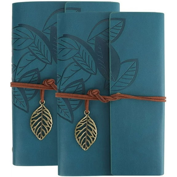 RETON 2PCS Travel Journal Writing Refillable Notebook Pad Men Women Vintage Leather Journal with Vintage Charm for Writing Sketch Journal, Ideal Gift for You(Blue, 7 inches)