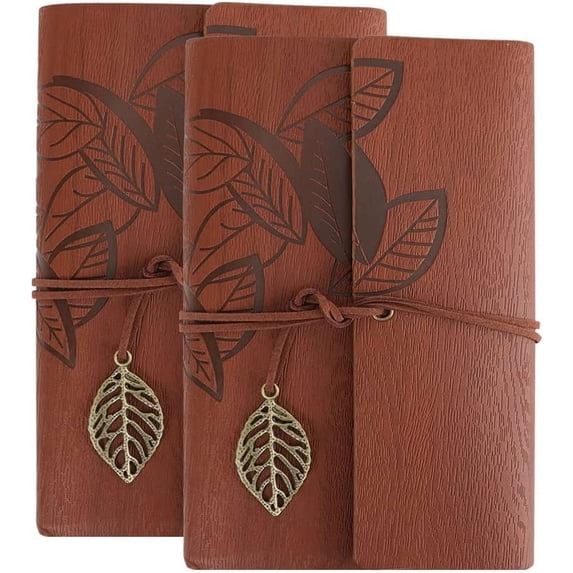RETON 2PCS Travel Journal Writing Refillable Notebook Pad Men Women Vintage Leather Journal with Vintage Charm for Writing Sketch Journal, Ideal Gift for You (Brown, 7 Inches)