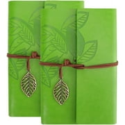 RETON 2PCS Travel Journal Writing Refillable Notebook Pad Men Women Vintage Leather Journal with Vintage Charm for Writing Sketch Journal, Ideal Gift for YouGreen, 7 inches