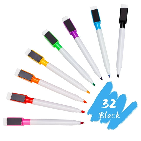 RETON 32PCS Dry Erase Markers with Eraser, Fine Tip Point Whiteboard Pens with Magnetic Cap and Eraser for Office Teacher Supplies (8 colors)