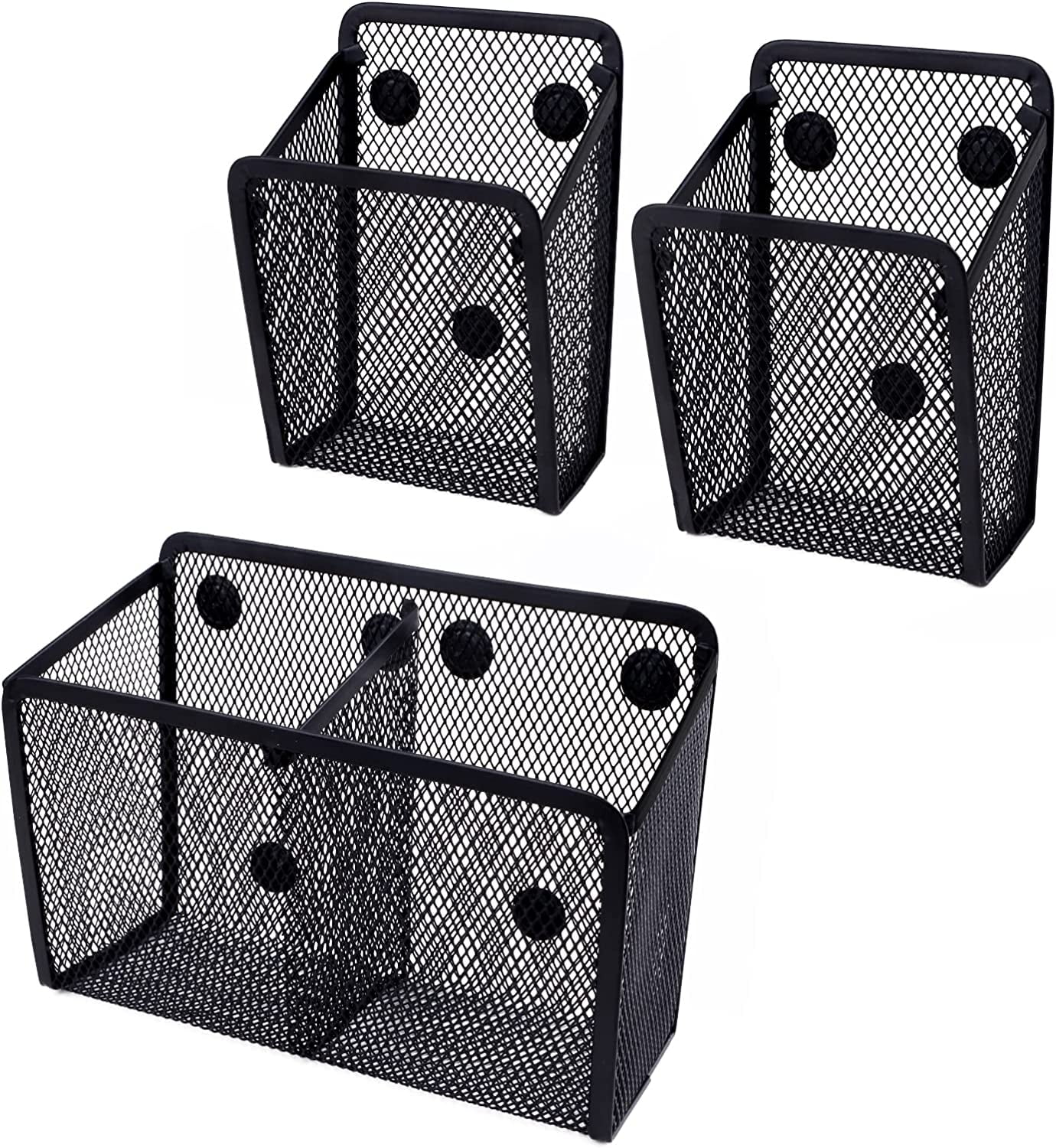 RETON 3Pcs Magnetic Pencil Holder, Magnetic Storage Basket Organizer, Magnet Metal Pen Holder, Locker Magnetic Organizer Accessories for Work Office Supplies, Whiteboard, Refrigerator