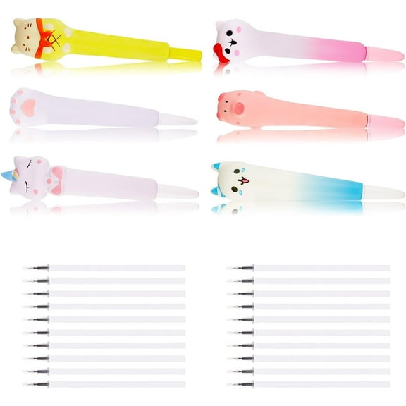 RETON 6 Pcs Cute Ballpoint Pen Gel Ink Pen, Squishy Pens Cartoon Animals Pens with 20 Replacement Refills, Fun Stationary Kawaii Pens Sponge Pens for Office Birthday