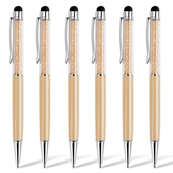 RETON 6-Piece 2-in-1 Pen Ballpoint Pen, Black Ink, Extendable Crystal Diamond Touch Screen, Bling Capacitive Pens for Smartphones, Notes, Flap (Golden Shell)