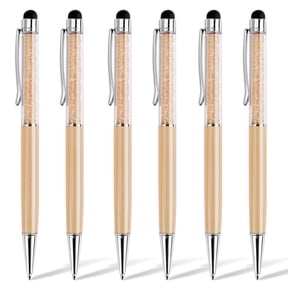 RETON 6-Piece 2-in-1 Pen Ballpoint Pen, Black Ink, Extendable Crystal Diamond Touch Screen, Bling Capacitive Pens for Smartphones, Notes, Flap (Golden Shell)