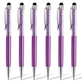 thumbnail image 1 of RETON 6-Piece 2-in-1 Pen Ballpoint Pen, Black Ink, Retractable Crystal Diamond Touchscreen, Bling Capacitive Pens for Smartphones, Note, Flap (Purple Shell), 1 of 6