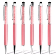 RETON 6-Piece 2-in-1 Pen Ballpoint Pen, Black Ink, Retractable Crystal Diamond Touchscreen, Bling Capacitive Pens for Smartphones, Notes, Flap (Pink Shell)