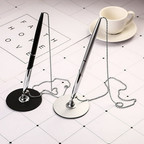 RETON 6Pcs Metal Ballpoint Pen, Secure Pen with Adhesive Pen Chain and Security Pen Holder for Home Office Supplies, Black Ink