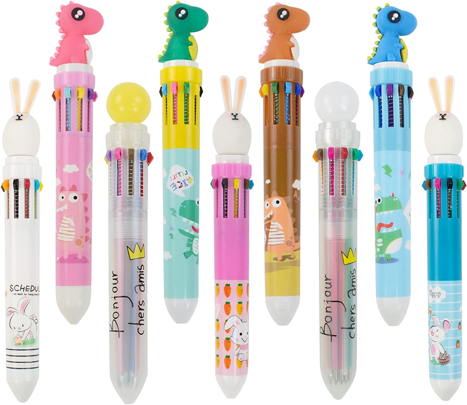 RETON 9PCS Multicolor Cute Ballpoint Pens, 10-in-1 Fun Cartoon