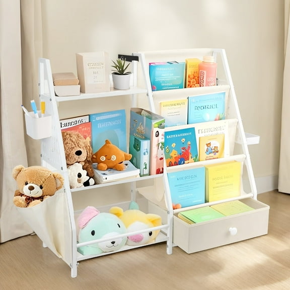RETON Bookshelf and Toy Organizer, 3 Tier Bookshelf , Montessori Bookcase Book Shelf for Rooms, Bedroom, Playroom, Toilet, Toy Storage Organizer with Bookshelf (White)