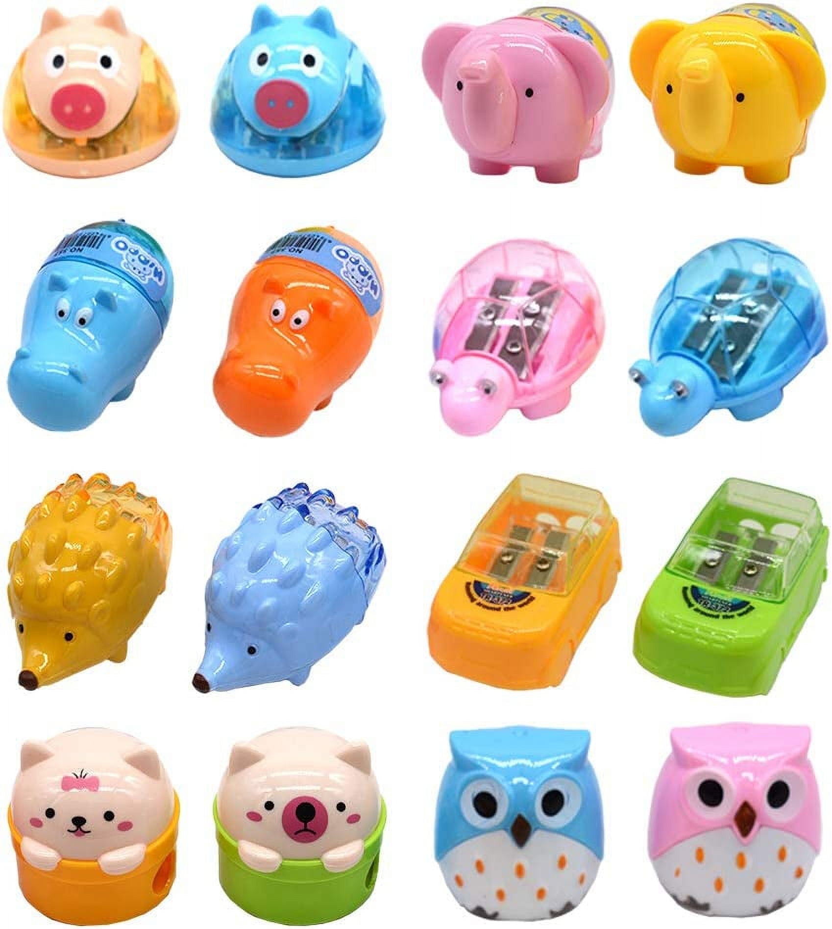 RETON Cartoon Animal Pencil Sharpeners, Colored Pencils ,Cute Two-Holes Plastic Pencil Sharpener for Stationery Supplies (Set of 16)