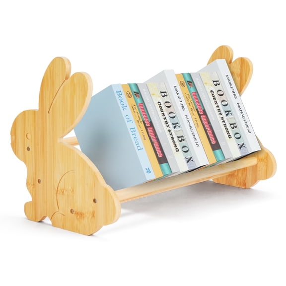 RETON Cute Rabbit Funny Wooden Bookends,Desktop Bookshelf, Portable Wooden Artist Desktop , Solid Wood Book Stands for Office Home