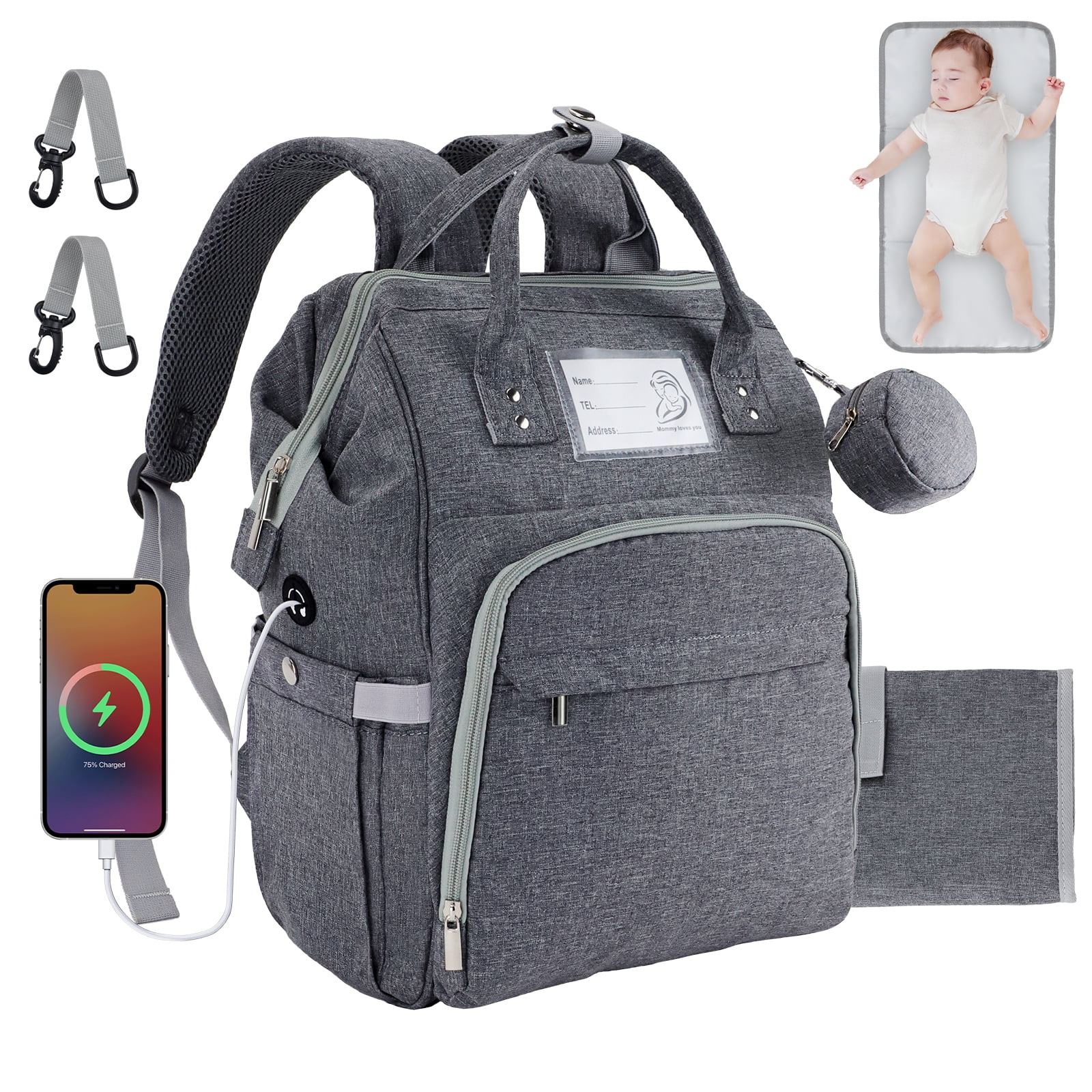 RETON Diaper Bag Backpack with Portable Changing Pad, Pacifier Case