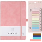RETON Hardcover Leather Notebook A5 with Colorful Index Tabs, Executive Journal Notebook with Pen Loop and Elastic Closure, PU Leather Hardback Notepad for Office Business Home (Pink)