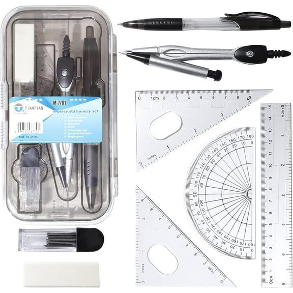 RETON Maths Set - Compass and Protractor Set Geometry Compass School Supplies Set - Drawing Compass Protractor Pencil Pencil Refill Eraser Ruler Set in Carry Case