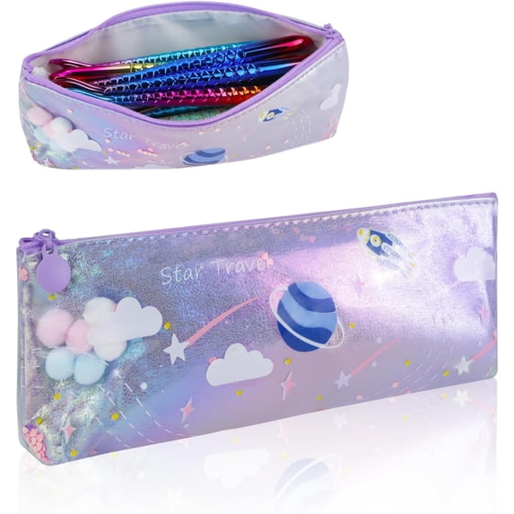 RETON Pencil Pen Case, Big Capacity Pencil Pouch Cartoon Pencil Storage Box Stationery Organizer Makeup Bag with Zipper Closure for Teens Adults Office Supplies
