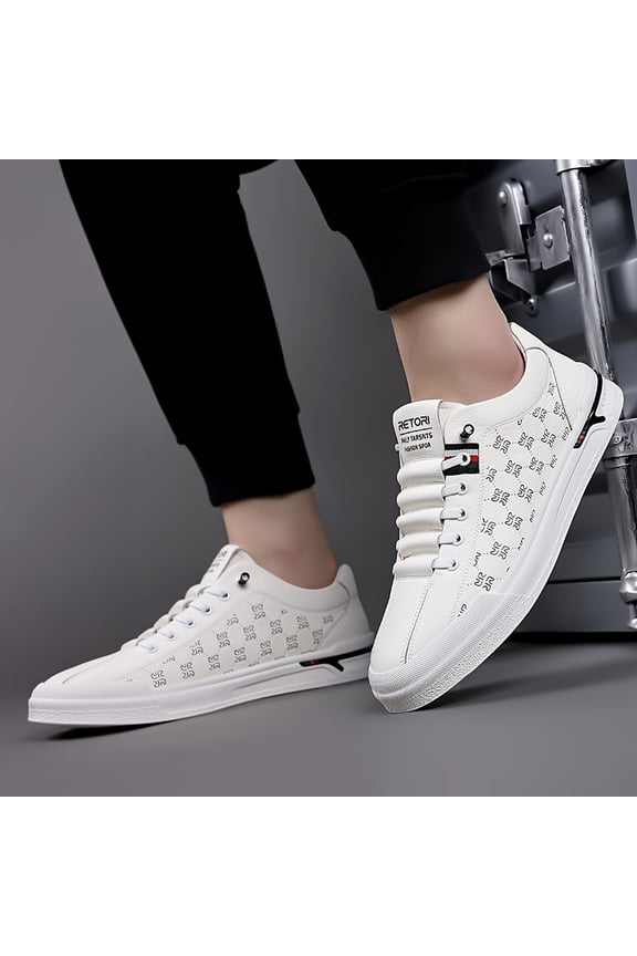 RETORS Men'S Casual White Sneakers - High-Quality Faux, Elastic Lace-Up Design, Round Toe, Rubber Sole, All-Season Comfort, Everyday Footwear | Casual Style | Rubber Sole Sneakers