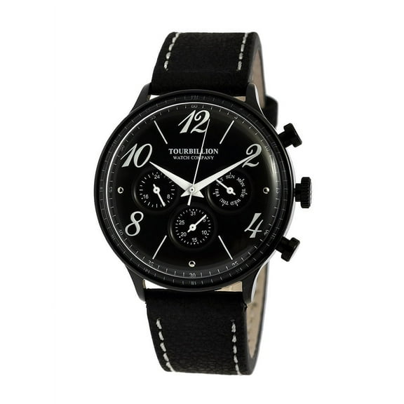RETRO COLLECTION WATCH IP BLACK CASE BLACK DIAL WITH NUMBER & INDEX AND BLACK GENUINE LEATHER STRAP
