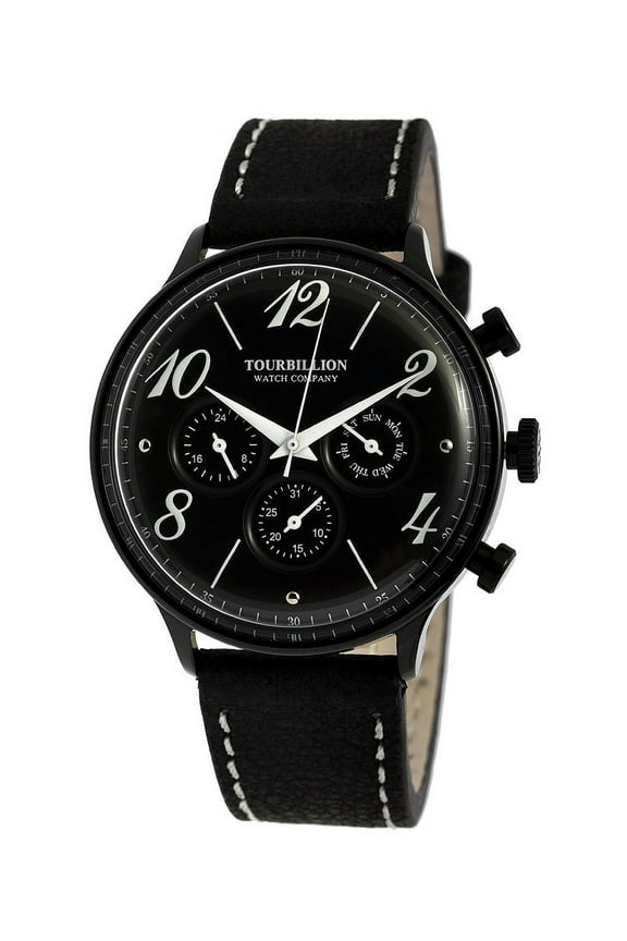 RETRO COLLECTION WATCH IP BLACK CASE BLACK DIAL WITH NUMBER & INDEX AND BLACK GENUINE LEATHER STRAP