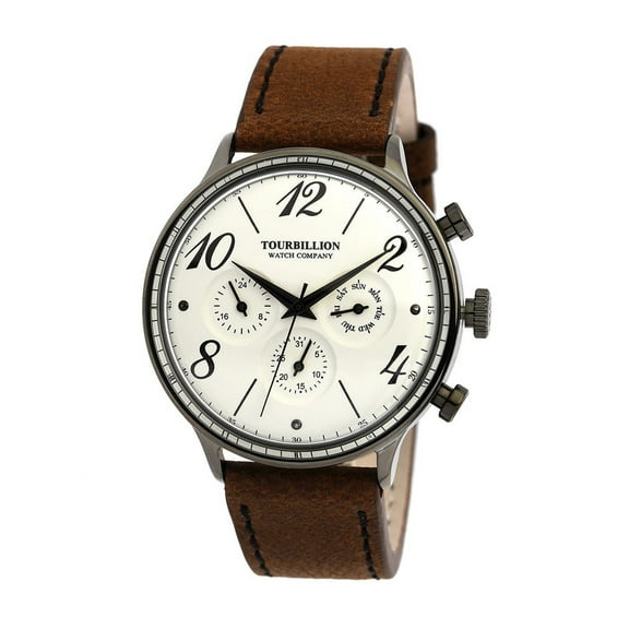 RETRO COLLECTION WATCH IP BLACK CASE WHITE DIAL WITH NUMBER & INDEX AND BROWN GENUINE LEATHER STRAP