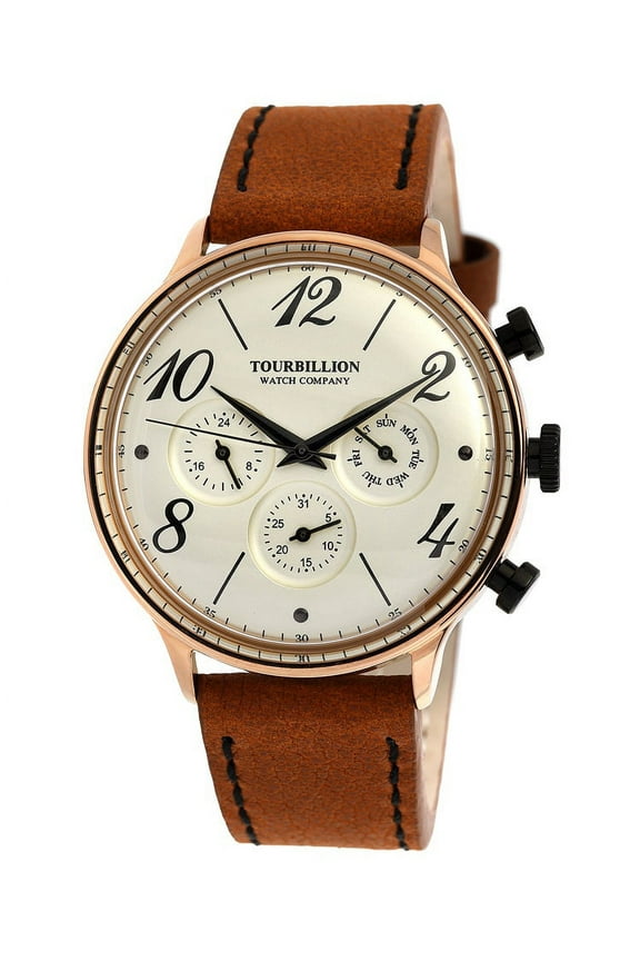 RETRO COLLECTION WATCH ROSE GOLD CASE WHITE DIAL WITH NUMBER & INDEX AND L. BROWN GENUINE LEATHER STRAP