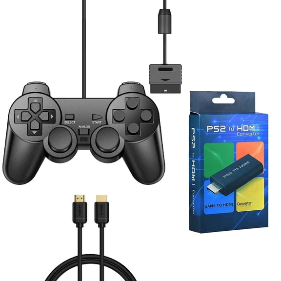 RETROFAM compatible PS2 Controller, PS2 HDMI Adapter, HDMI Cable for PS2 Console