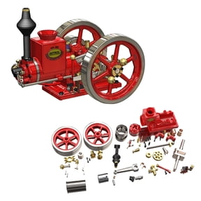 RETROL HM-01 7cc Hit & Miss Engine Model - 304 Stainless Steel CNC Machined, Red Electrophoretic Finish, Dual Flywheel Design, Educational Mechanical Art, Gift for Collectors (Kit Version)