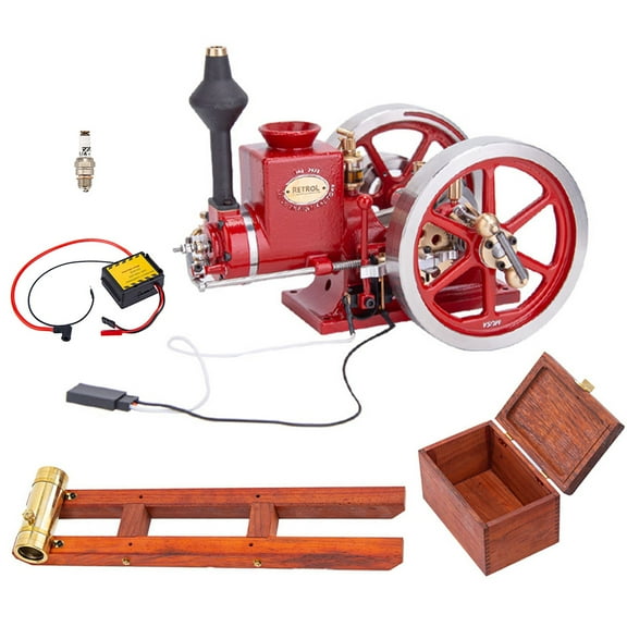 RETROL HM-01 Hit & Miss 7cc Horizontal 4-Stroke Engine Set, Inclucd Base +Fuel Tank+Oil Pipe+CDI Igniter+Spark Plug for STEM Education Project Display