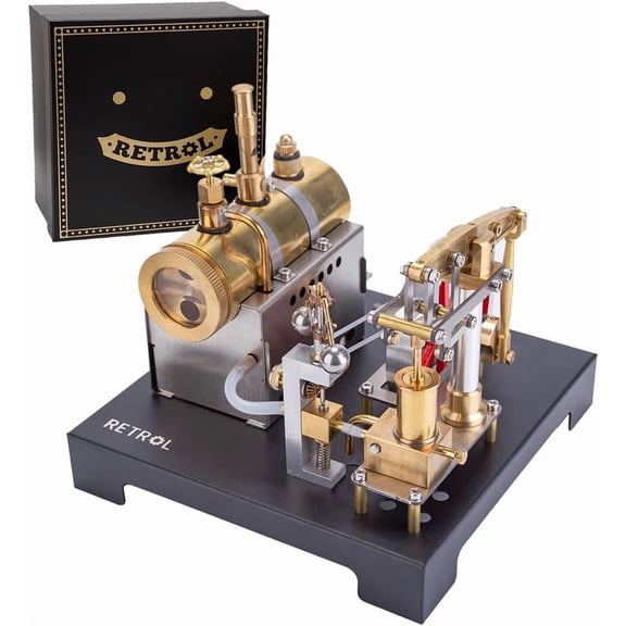 RETROL SE-01 Steam Engine Model Kit, 84PCS Full Metal Stationary Beam Working Victorian Steam Engine & Horizontal Boiler Kit for STEM Education, Home Decor & Gift Collection