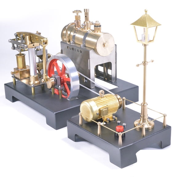 RETROL SE-01 Steam Engine Set That Works, 84PCS Full Metal Beam Steam Engine with Horizontal Boiler + Electricity Generator & Street Lamp for Science Educational Experiment & Home Decoration