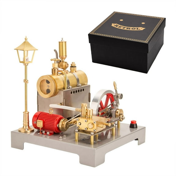 RETROL SE-02 Metal Reversible Horizontal Stationary Steam Engine & Boiler Model Kit with Generator & Street Lamp – DIY Educational Mechanical Engine Kit for Adults & Home Decor (100+ PCS)