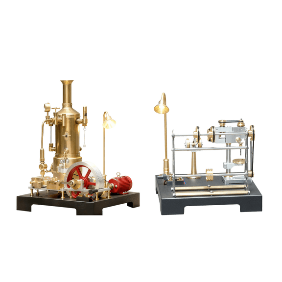 RETROL SE-03 Steam Engine with Boiler & GF-01 Mechanical Workshop Bundle, 65+ PCS DIY Metal Mill Engine Model Kit with Generator Lamp Stand & Belt Drive System for STEM Education & Decoration