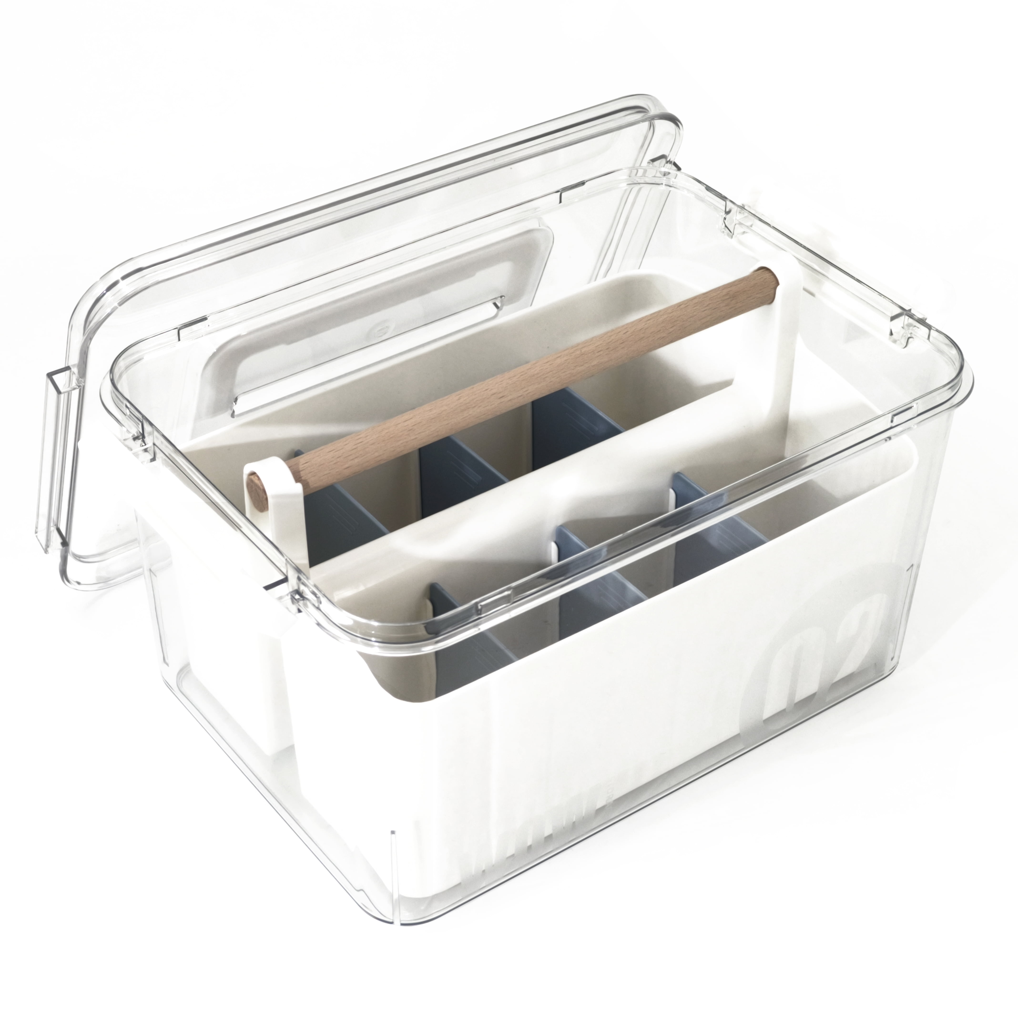 RETRONLY Clear Storage Box with Handle - Plastic Art & Craft Box, Storage Bins with Dividers, Portable Art Supplies Organizer, Latch Box with Caddy Organizer (9 Qt, 2in1 Set)
