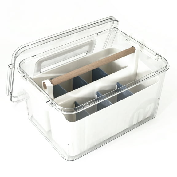 RETRONLY Clear Storage Box with Handle - Plastic Art & Craft Box, Storage Bins with Dividers, Portable Art Supplies Organizer, Latch Box with Caddy Organizer (9 Qt, 2in1 Set)
