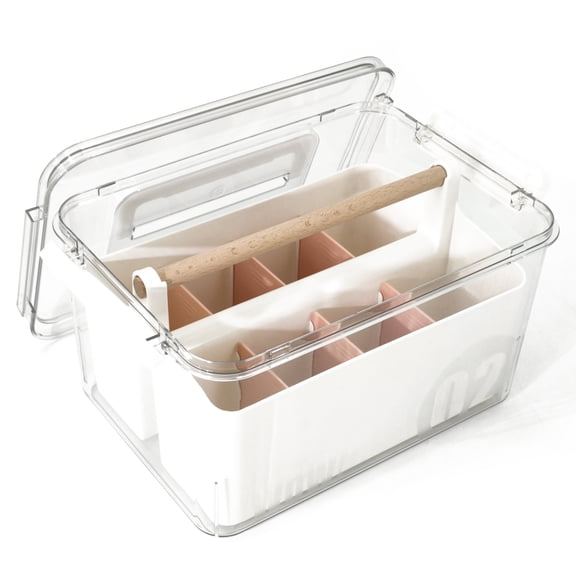RETRONLY Stack & Carry Craft Box - Art Supply Storage Containers with Dividers, Clear Portable Craft Caddy with Latch Handle(11'', Pink, 2in1 Set)