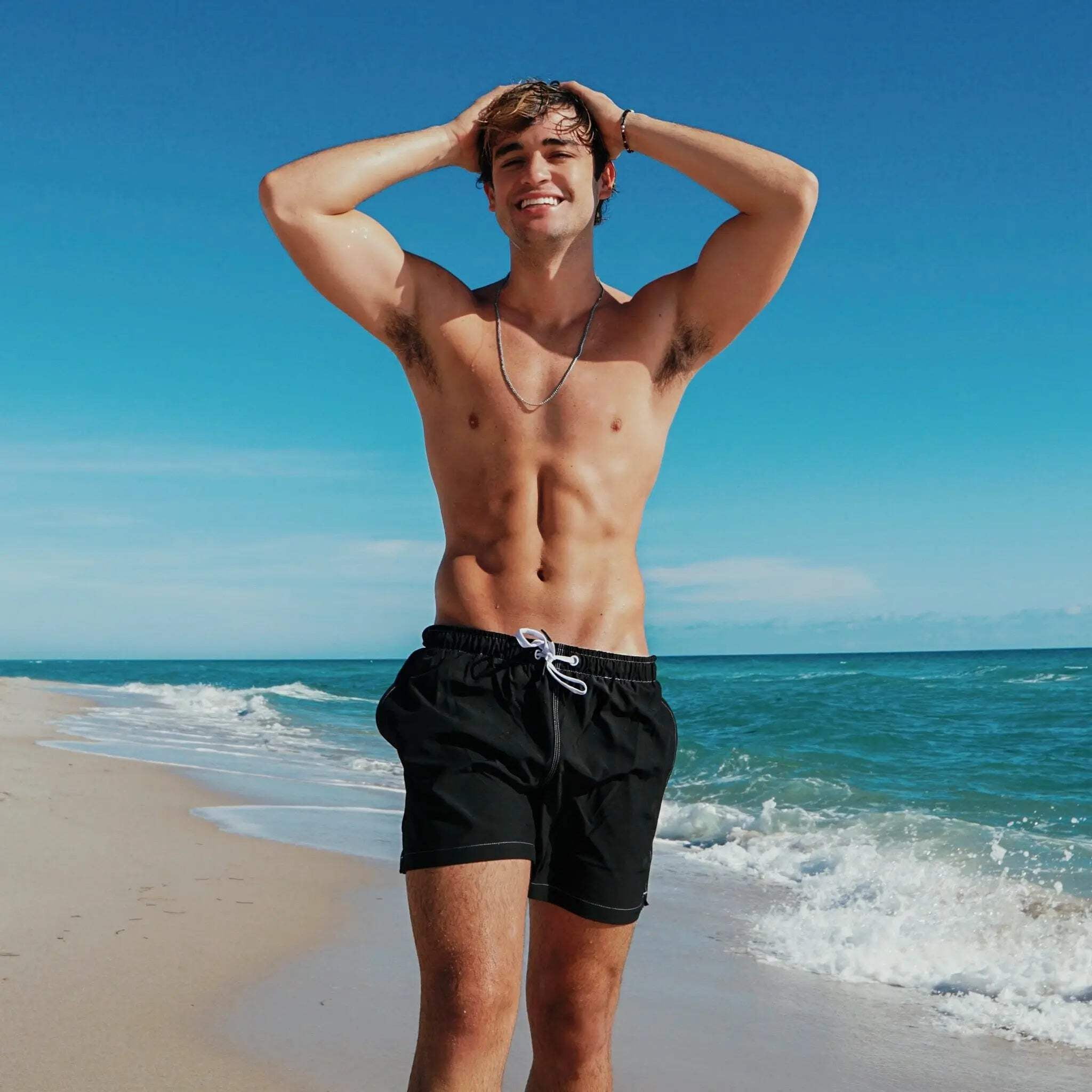 RETROXLBLK NONETZ MEN'S RETRO SHORTS SLIM FIT FULLY LINED SWIM TRUNKS - BLACK, Size: XL, manufactured by SCAND-TEX.