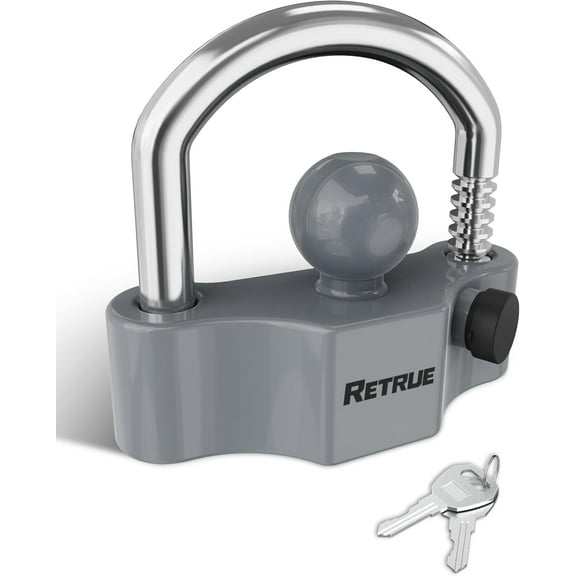 RETRUE Heavy-Duty Universal Coupler Lock Fits 2-5/16 Inch Trailer Ball Locks Hitch Trailer Hitch Lock Adjustable Security Steel Fits 1-7/8 Inch, 2 Inch, 2-5/16 Inch Couplers, Grey
