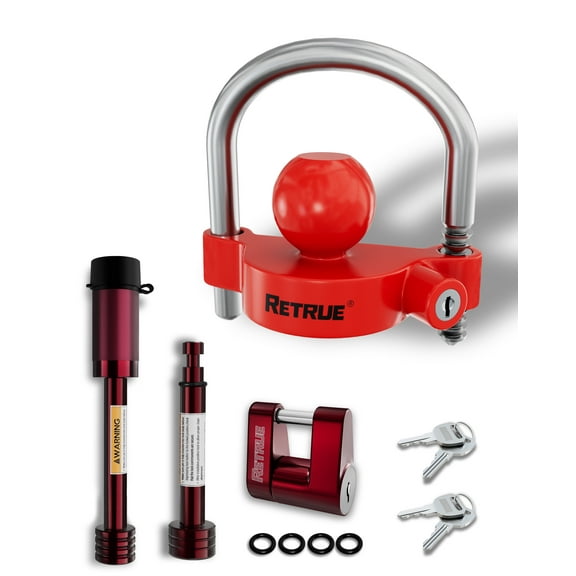 RETRUE Keyed Alike Trailer Lock Set Tow & Store Lock Kit Include Universal Coupler Lock & Dual Hitch Receiver Pin Lock & Trailer Tongue Lock, Red