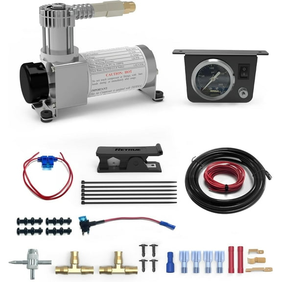 RETRUE Onboard Air Compressor System for Truck Airbag Suspension - Universal Air Bag Compressor kit for Ford F150, F250, F350, Chevrolet Silverado, GMC Sierra, Dodge Ram and More Air bags Kit