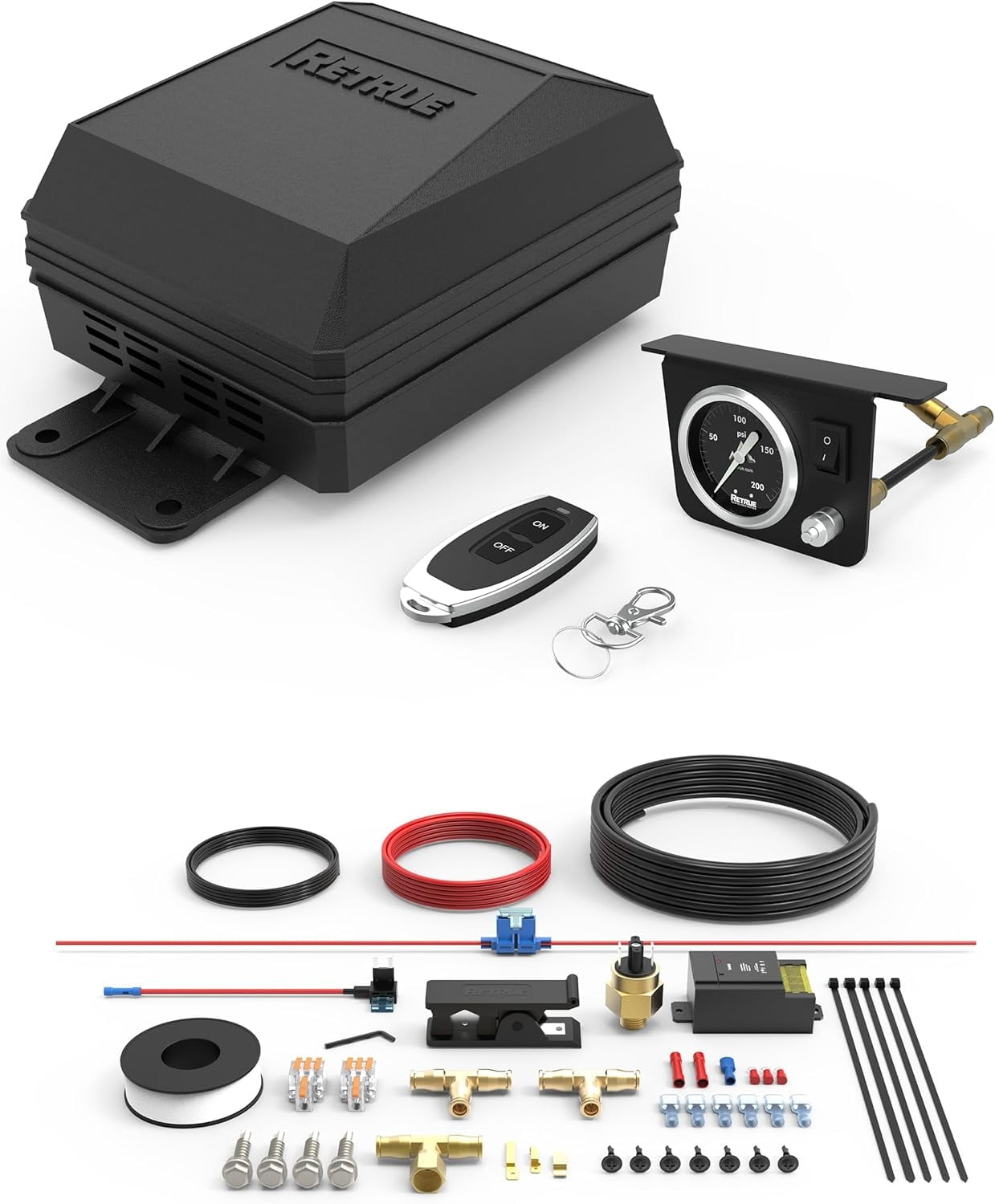 RETRUE Onboard Air Compressor System for Truck Airbag Suspension with Wireless Remote - Universal Air Bag Compressor kit for F150, F250, F350, Chevrolet Silverado, GMC Sierra and More Air bags Kit