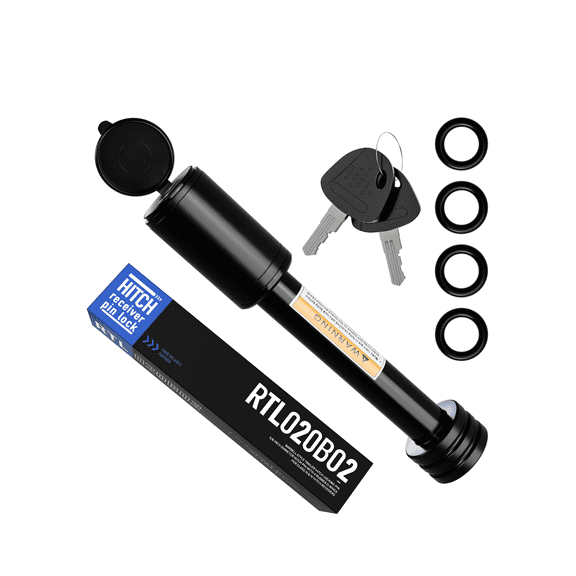 Trailer Hitch Receiver Lock, 5/8" Diameter Hitch Pin Lock for 2-Inch Receivers, Heavy-Duty Trailer Lock with 2 Keys, Black