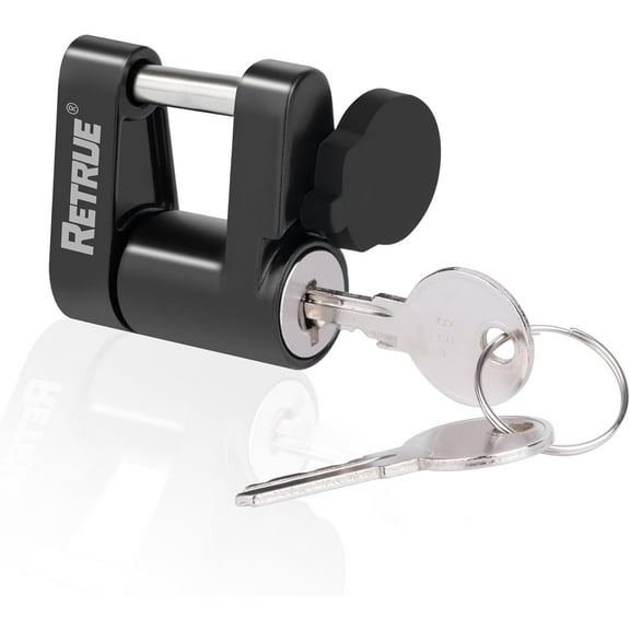 RETRUE Trailer Tongue Coupler Lock with Cap, Trailer Hitch Lock, Dia 1/4 Inch, 3/4 Inch Span for Tow Boat RV Truck Car's Coupler, Black and Silver