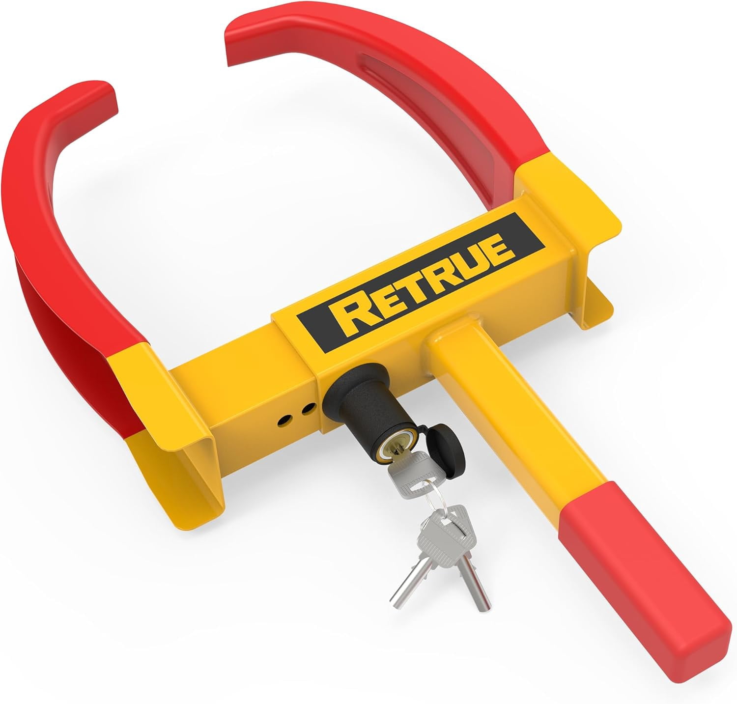 RETRUE Trailer Wheel Lock Clamp, Heavy Duty Anti-Theft Wheel Boot Lock for Cars, Trailers, RVs, Campers, SUVs, Motorcycles, Adjustable Fit 711 Inch Tires, High Visibility Yellow & Red