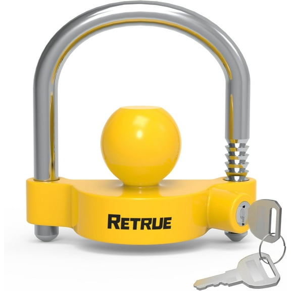 RETRUE Universal Coupler Lock Trailer Locks Ball Hitch Trailer Hitch Lock Adjustable Security Heavy-Duty Steel Fits 1-7/8 Inch, 2 Inch, 2-5/16 Inch Couplers, Bright Yellow, Light Weight