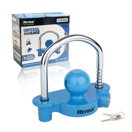 RETRUE Universal Coupler Lock Trailer Locks Ball Hitch Trailer Hitch Lock Adjustable Security Heavy-Duty Steel fits 1-7/8 Inch, 2 Inch, 2-5/16 Inch Couplers Blue