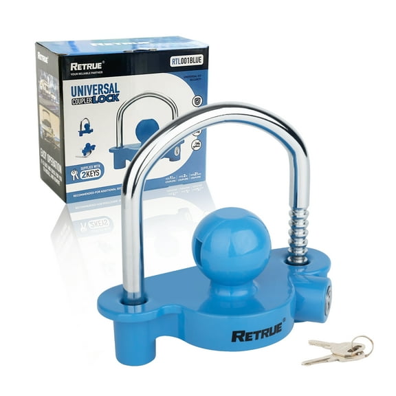 RETRUE Universal Coupler Lock Trailer Locks Ball Hitch Trailer Hitch Lock Adjustable Security Heavy-Duty Steel fits 1-7/8 Inch, 2 Inch, 2-5/16 Inch Couplers Blue