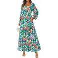 thumbnail image 1 of RETTYGARDEN Women Floral Maxi Dresses Fall Long Sleeve Square Neck Boho A Line Wedding Guest Casual Flowy Long Dress, 1 of 8